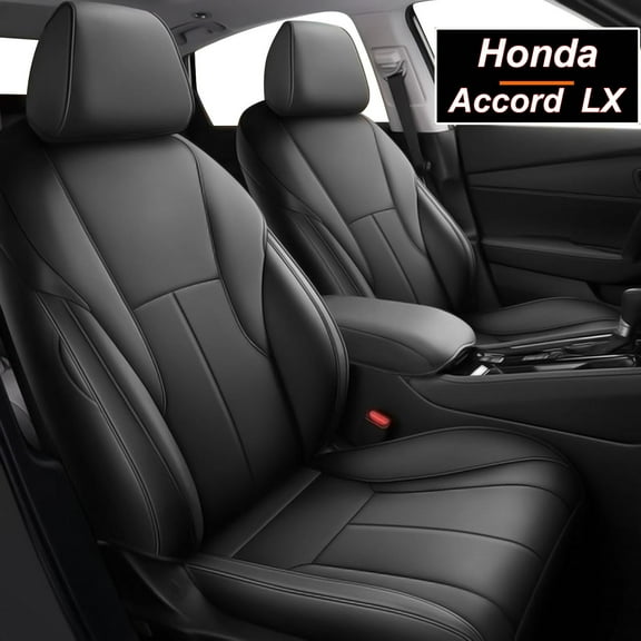 AOMSAZTO Car Seat Cover Custom Fit for 2023 2024 Honda Accord LX Faux Leather Full Set 5 Seats Compatible Airbag Waterpoof All Season Protection Seat Protector Black (Rear Headrest Conjoined)