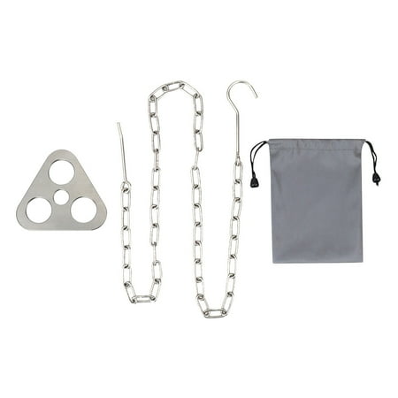 Camping Tripod Board With Bag For Storage Turn Branches Into Tripod Stainless Steel Support Plate With Adjustable Chain For Hanging Cookware Accessories For O(Silver One Size)