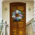 thumbnail image 3 of Coronas de flores de hortensias de primavera para la puerta principal con luces, corona de verano azul y blanca con hojas, para el hogar, fiestas y bodas, «única para mamá»., 3 of 6