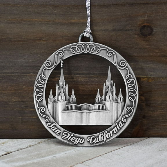 San Diego California Temple Antique Silver Ornament by Ringmasters