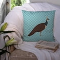 thumbnail image 3 of Indian Peahen Peafowl Blue Check Fabric Decorative Pillow, 3 of 4