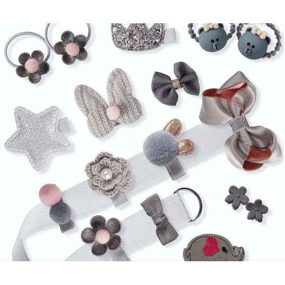 Set 18 Headwear hair clips accessories Baby Girl Toddler Newborn knot bows crown barrettes elastic Band GRAY Baby style elephant bunny Valentine day
