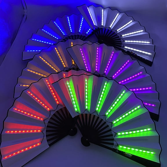 Tnobhg Luminous Fan LED Ambiance Light Foldable Glowing Strong Hinge 12V 10 Inch KTV Bar Club Decoration Night Performance Prop Hand Fan
