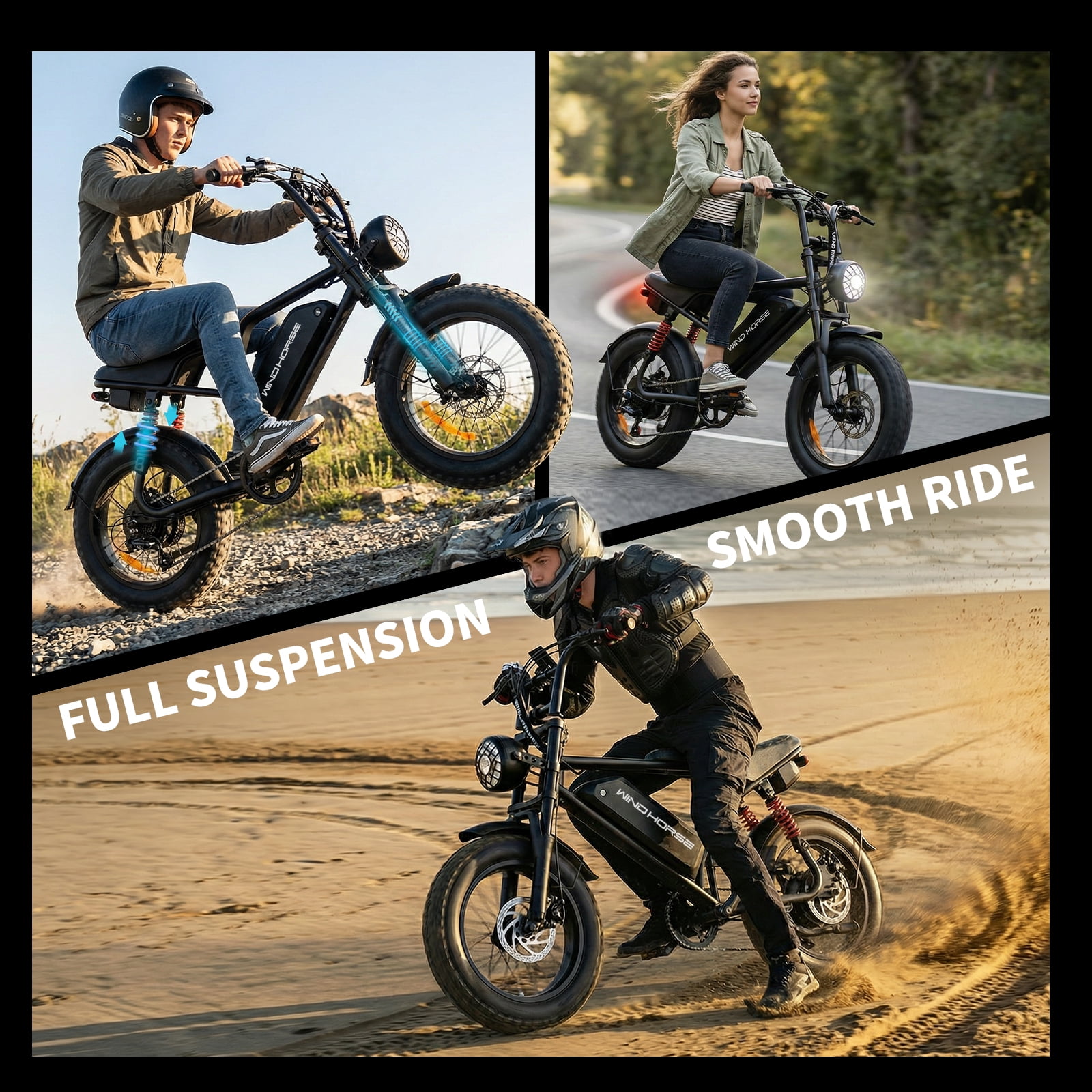 WINDHORSE Electric Bike for Adults, 20 mph 35-65 Miles 16" Fat Tire E Mountain Bike Built-in Speaker, 1255W Peak Electric Bicycle UL