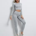 thumbnail image 2 of Lenpel Workout Sets for Women 2 Piece Long Sleeve Crew Neck Crop Slim Top High Waisted Leggings Athletic Yoga Outfits, 2 of 6