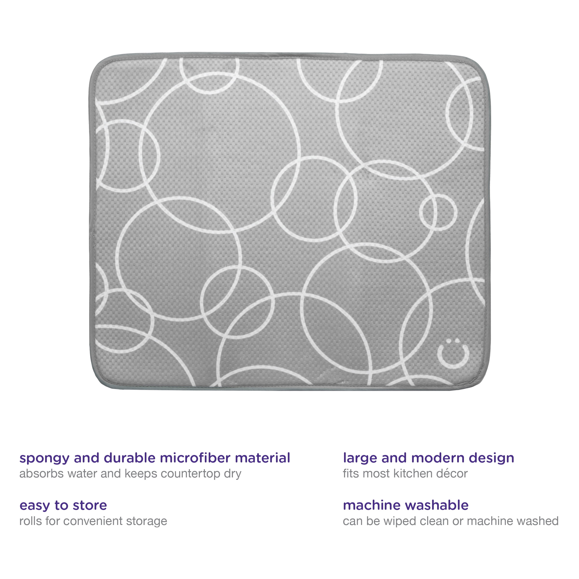 Ubbi Microfiber Kitchen Counter Dish Drying Mats, Gray, Set of 2