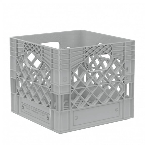 Heavy Duty Plastic Storage Milk Crate 16QT Square Lattice Design, Stackable Utility Organizer Bin, 13x13x11 Inch (Gray)