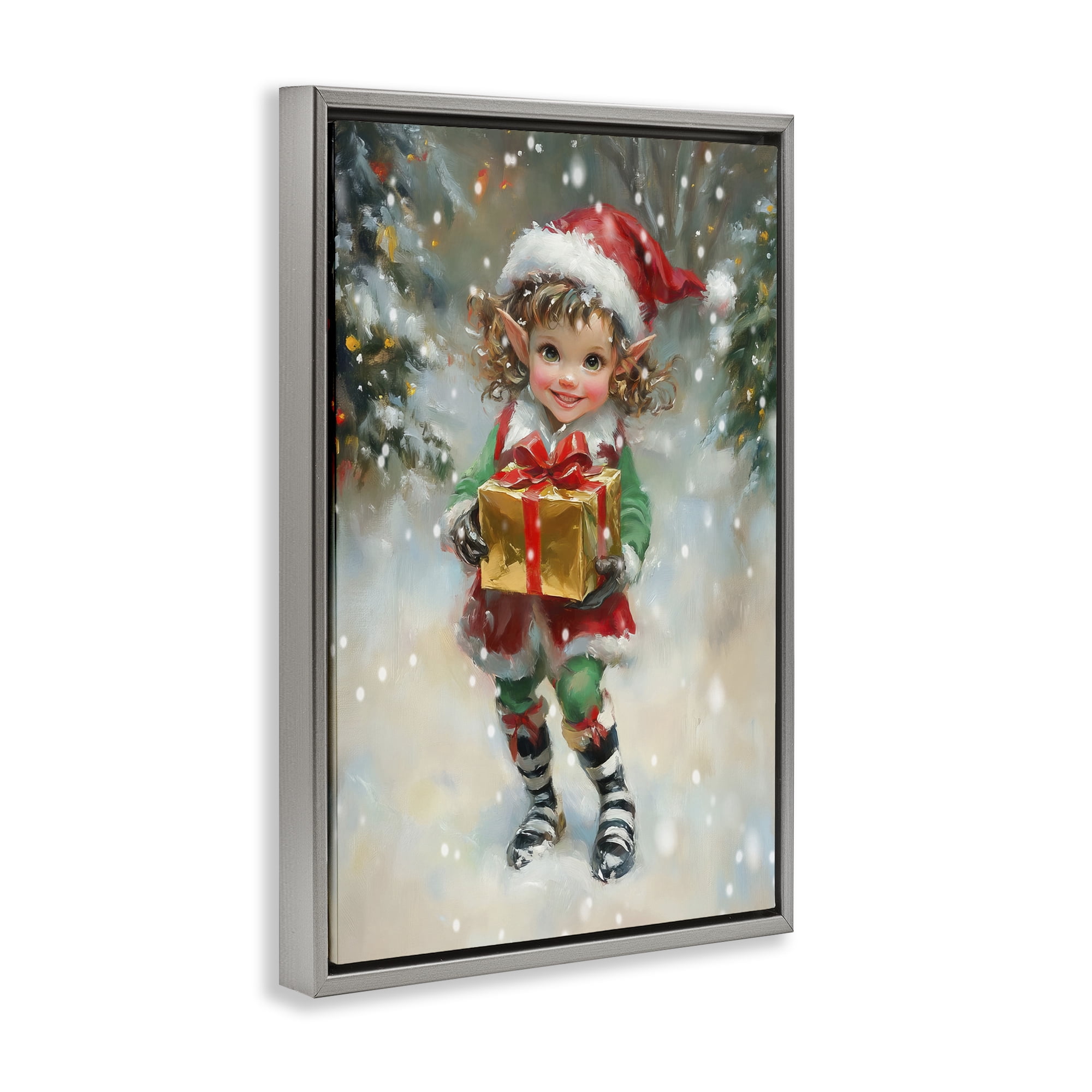 Stupell Industries Santa's Little Elf Gray Framed Floater Canvas Wall Art, design by Tina LeCour