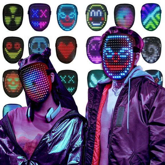 Led Mask, Light Up Mask with Gesture Sensing, LED Lighted Face Transforming Halloween Mask, Costume Cosplay Party