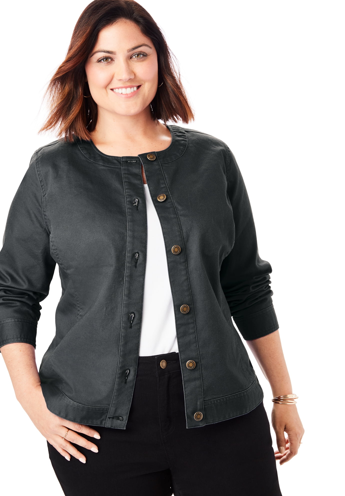 womens plus black denim jacket