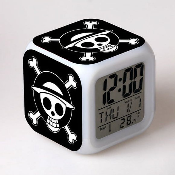Anime One Piece Alarm Clock, Cartoon Colorful Color Changing Square Alarm Clock, Creative Alarm Clock, Alarm Clock Gift, Small Gift (Style 21)
