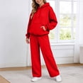thumbnail image 6 of Garbnen Fleece Sweatsuits 2pcs Sets Womens Hoodie Wide Leg Sweatpants Lounge Track Suit Warm Plush Tracksuits for Women Set Red L, 6 of 7