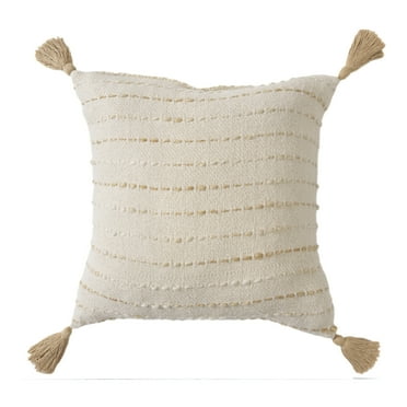Ox Bay Emma White/Beige Striped Cotton Blend Adult Decorative Feather Filled Throw Pillow