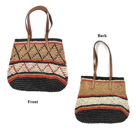 Women's Large Hand Weaved Straw Top Zip Tote Bag