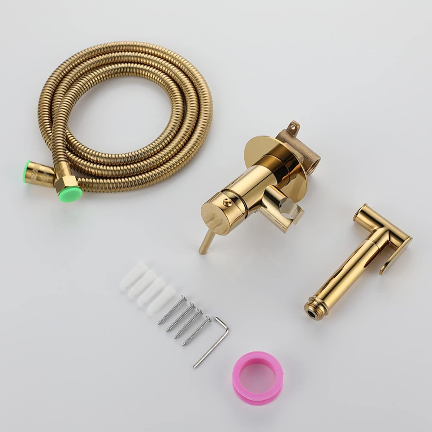 Handheld Bidet Sprayer Kit, Brass Faucet Sprayer Attachment for Toilet Mixed Bidet Faucet with Hot and Cold Water Single Handle Wall Mount Bidet Sprayer (Titanium Gold)
