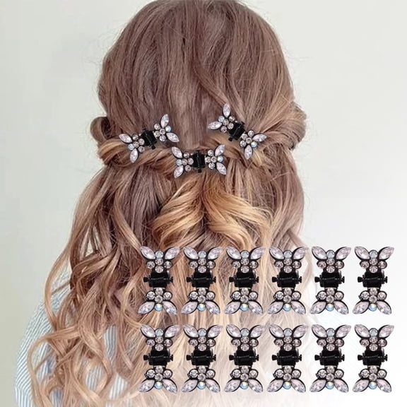 12 Pack Glitter Rhinestone Metal Flower Hair Clips Grip Design for Women Girls Party Wedding Elegant Barrettes Hair Accessories