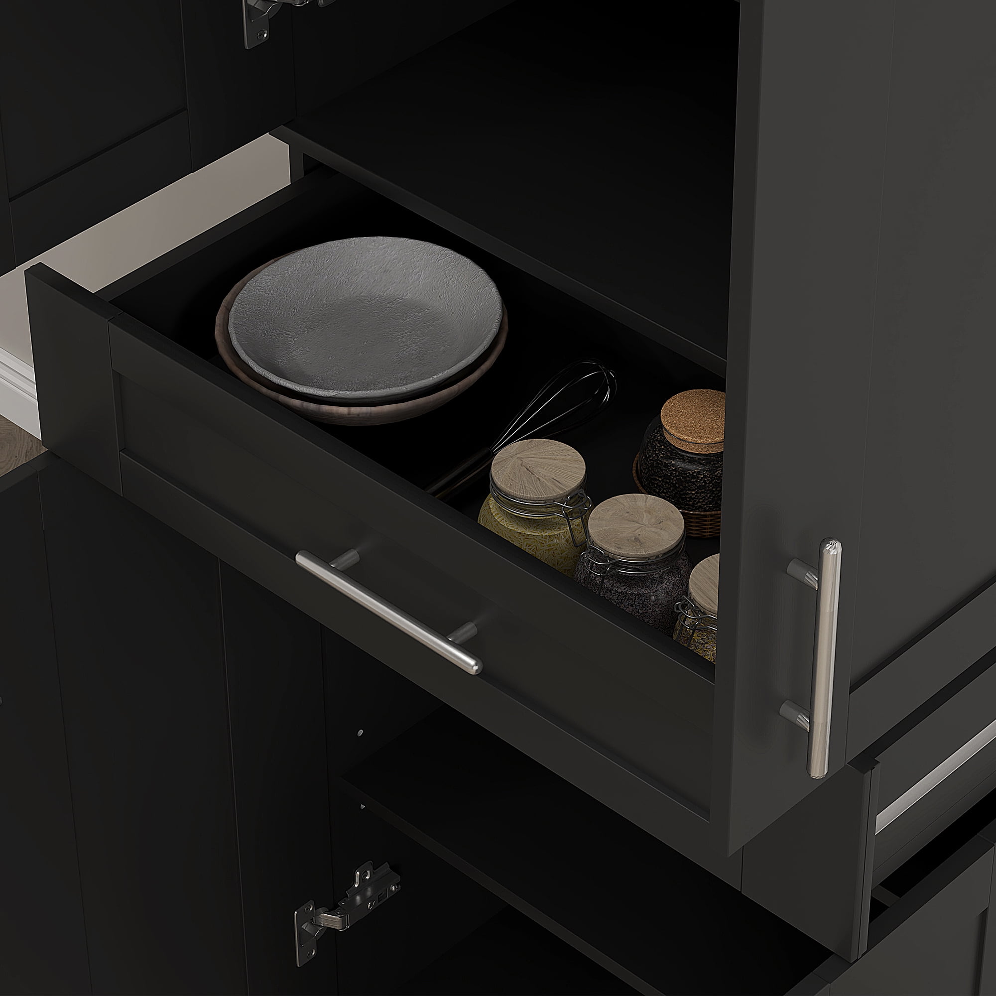 HOMCOM Tall Kitchen Pantry Freestanding Cabinet Cupboard with Doors and Drawer, Adjustable Shelving, Black