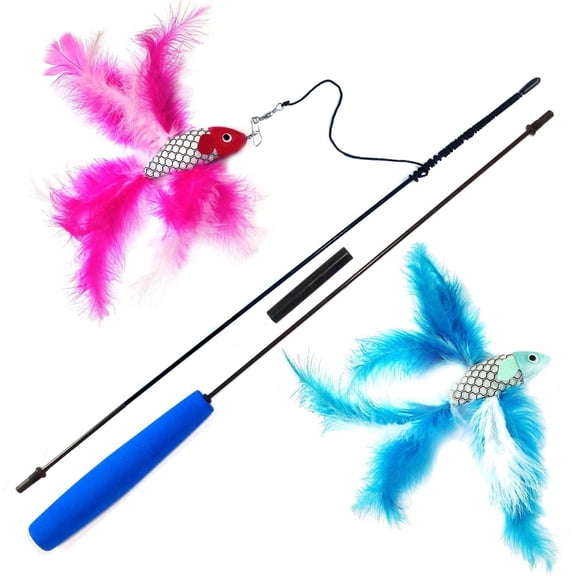 PET FIT for Life 2 Fish Feather Wand CAT Toy