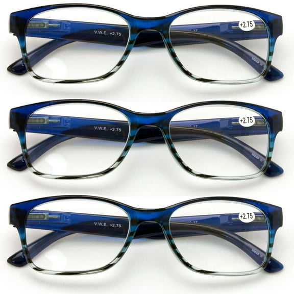 3 Pairs Classic Readers With Spring Hinge - Reading Glasses Magnification Maroon Purple Blue Men Or Women