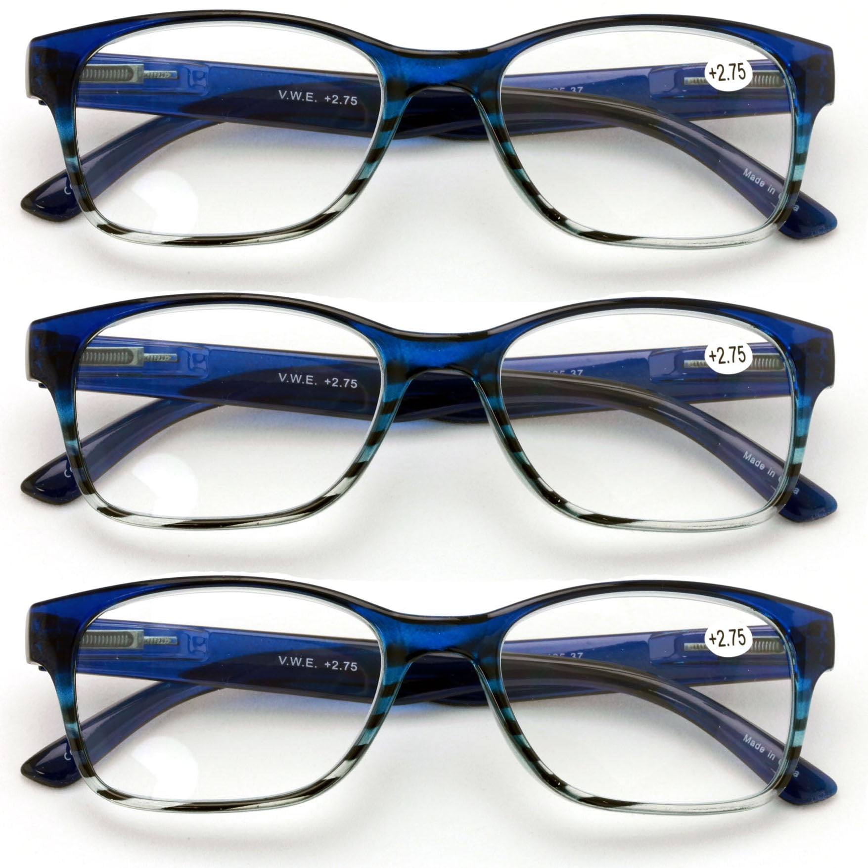 3 Pairs Classic Readers With Spring Hinge - Reading Glasses Magnification Maroon Purple Blue Men Or Women