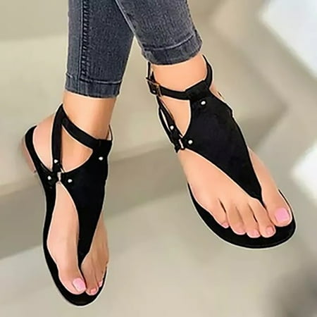 

AXXD Black Sandals for Women 8.5 Summer Ladies Shoes Flat Bottom Roman Flip Flops Casual Sandals