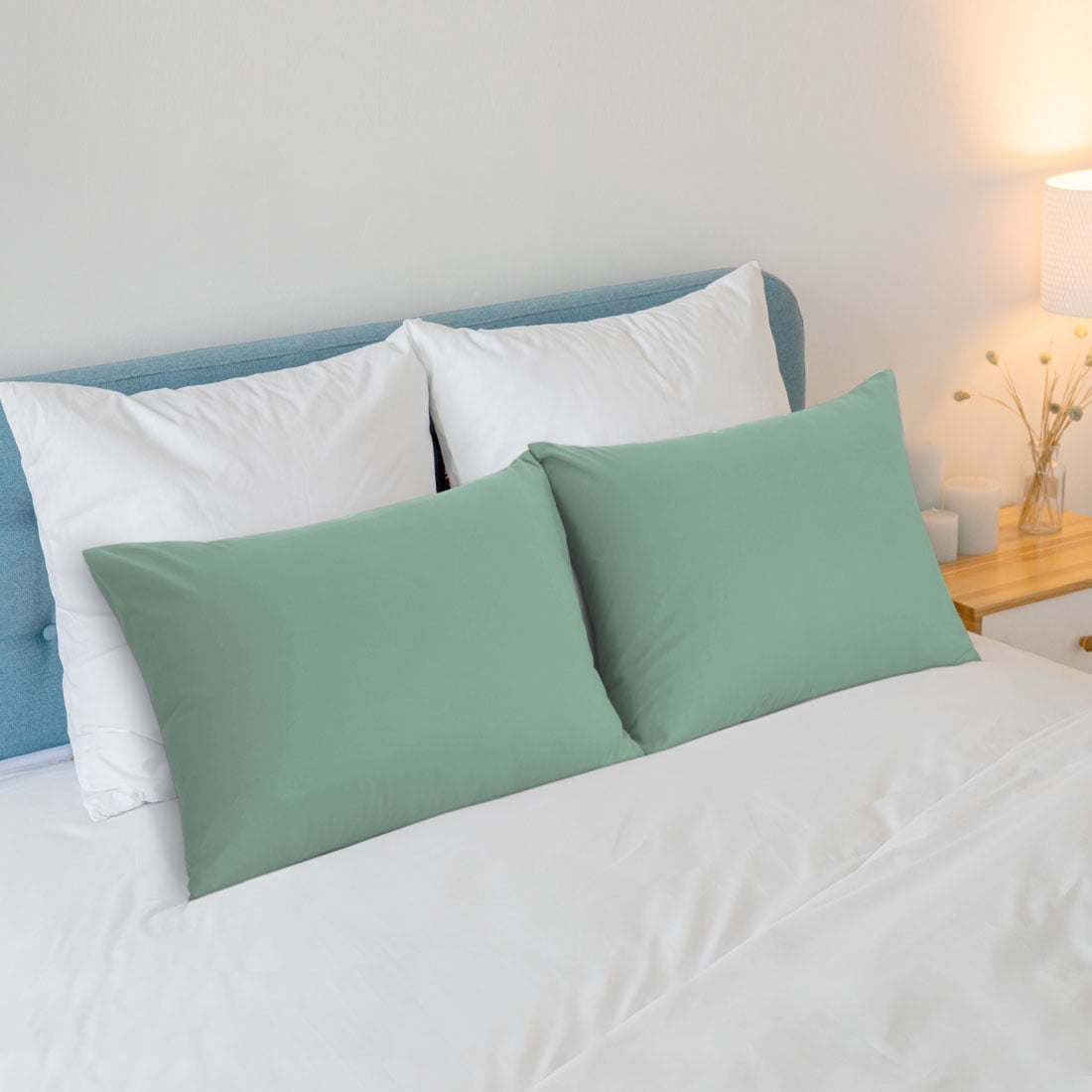 Unique Bargains 2-Piece Soft Microfiber Pillowcases, Queen, Spa Blue