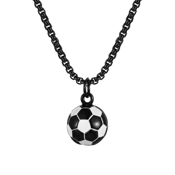 PAMTIER Men's Stainless Steel Personality Hip Hop Sports Style Soccerball Football Pendant Necklaces Black White with Chain