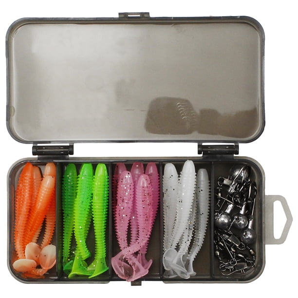 Kit Señuelos Pesca blandos T-Tail Swimbait 35 Uds. con anzuelos cabeza anzuelo giratorios a presión