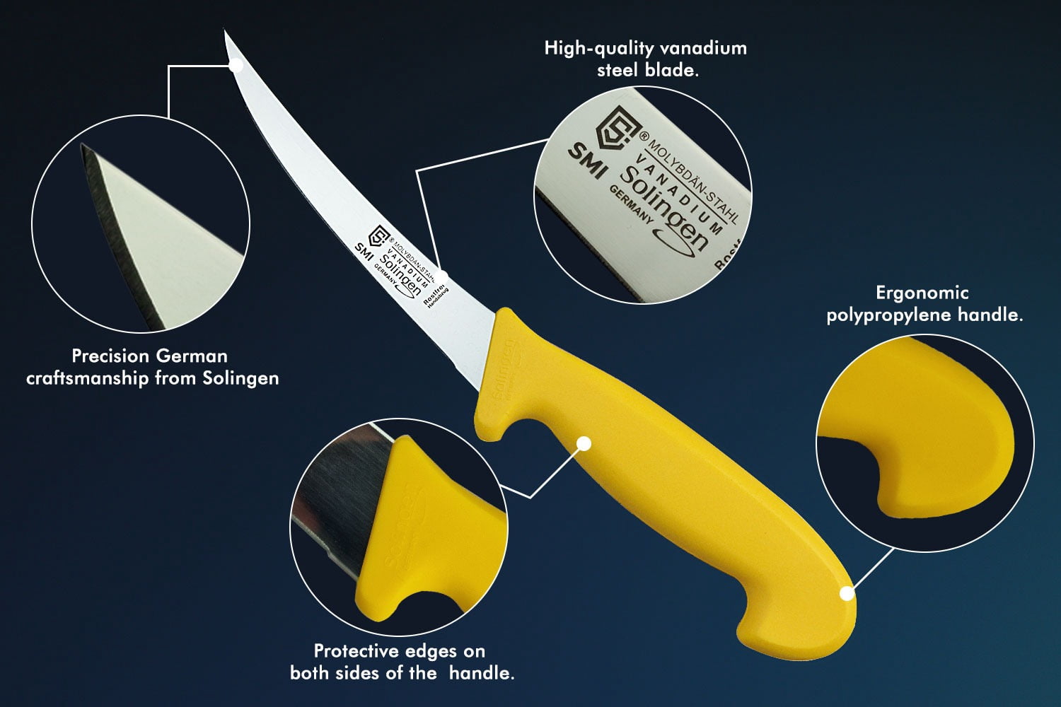 SMI 6 inch Solingen Boning Knife Curved Meat Knife Professional Flexible Sharp Kitchen Knife Solingen Knife Made in Germany