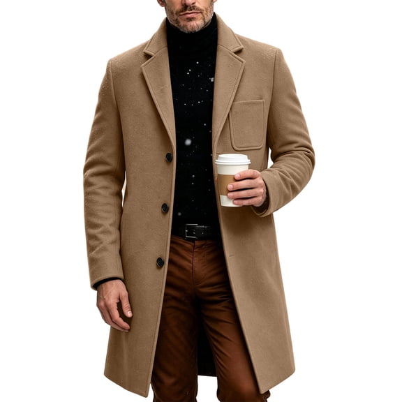 Awdenio Mens Jackets Single Breasted Long Pea Coat Overcoat Notched Lapel Slim Fit Business Casual Trench Coat