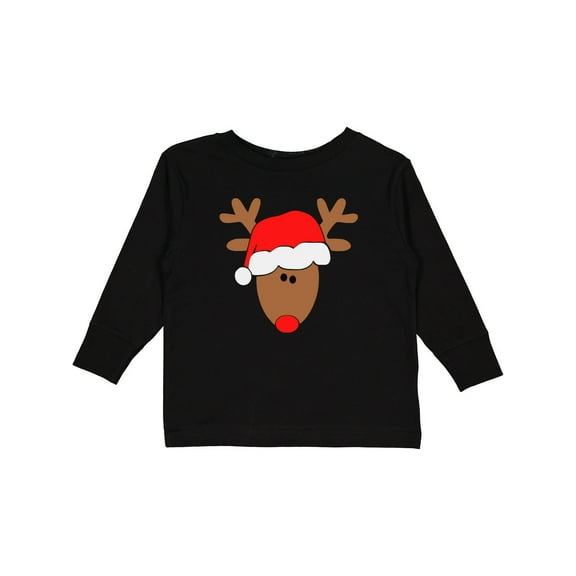 Inktastic Christmas Cute Reindeer in Santa Hat Boys or Girls Long Sleeve Toddler T-Shirt