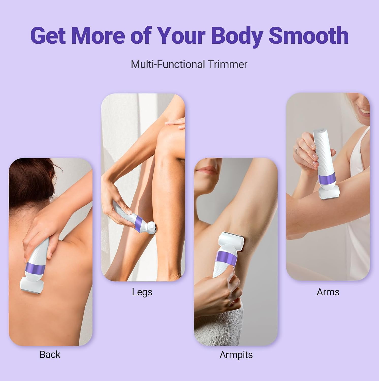 OLOV Usb Rechargeable Bikini Trimmer for Women, IPX7 Waterproof Wet/Dry Shaver, 3 Interchangeable Heads, Purple