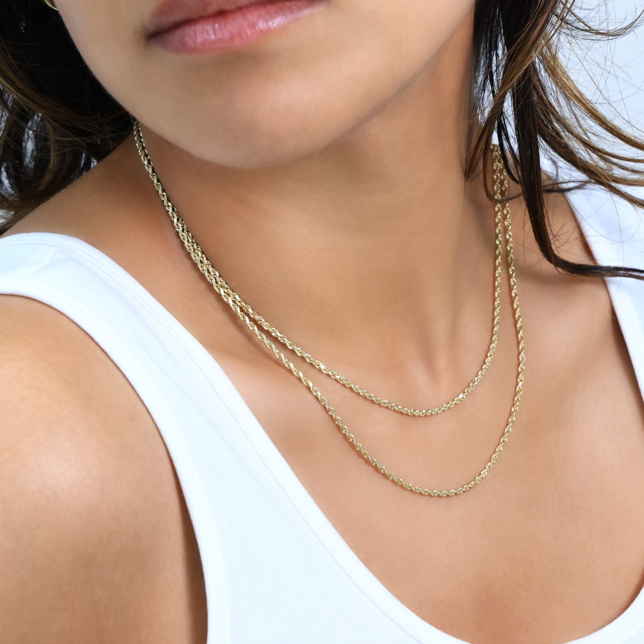 Nuragold 14k Real Yellow Gold 1.8mm Rope Chain Diamond Cut Necklace (16"-24") Italian Jewelry for Men & Women