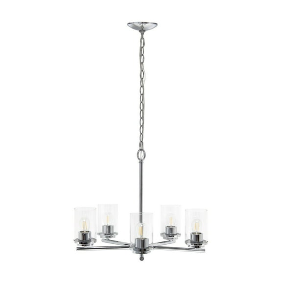 5-Light 20.5" Classic Contemporary Clear Glass And Metal Hanging Pendant Chandelier For Kitchen Island Foyer Hallway