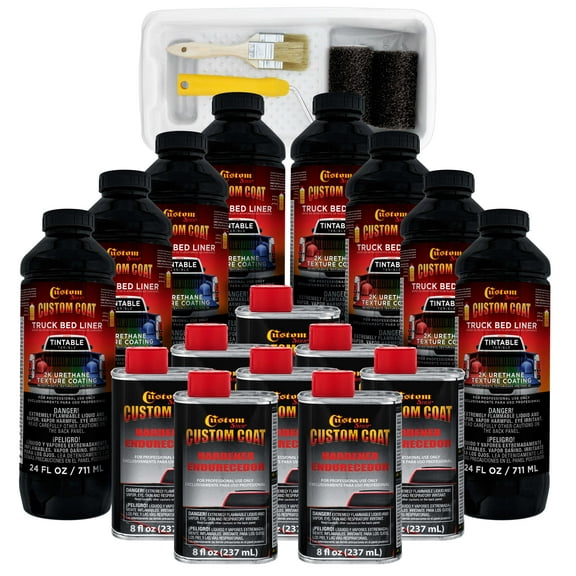 Custom Coat Tintable Base Only 2 Gallon Urethane Roll-On, Brush-On or Spray-On Truck Bed Liner Kit with Roller and Brush Applicator Kit - 3 to 1 Mix Ratio