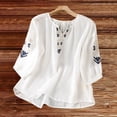 thumbnail image 2 of Uooqdmx Linen Shirts for Women Summer Shirts Boho Peasant Trendy Clothes 2026 Embroidered Boho Tops Embroidered Blouses Floral Tops for Women Womens Casual Outfits White 3XL, 2 of 6