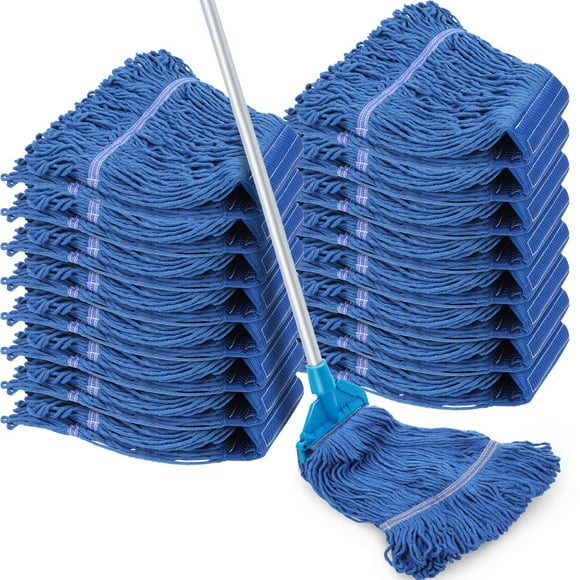 16 Pack Commercial Mop Head Replacements Looped End Wet Mop Head Heavy Duty Mop Heads Cotton String Mops Blue Industrial Cleaning Mop Head Refills for Commercial Industri