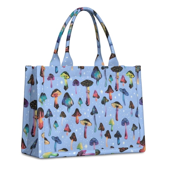 Large Capacity Tote Bag,Colorful Mushroom Pattern Light Blue Pattern Handbag Fashion Luxury Tote Bag,15.7"x13"x 5.1" Inches,Laptop Compatible
