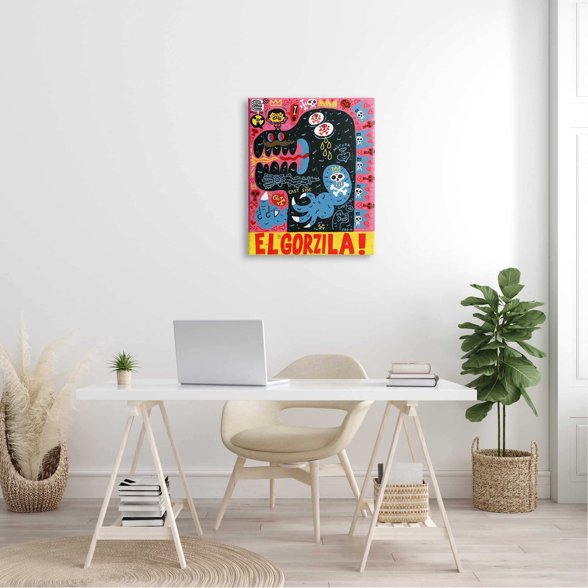 El Gorzila Pop Style Monster Typography Middle Finger Fairy Tales & Fantasy Graphic Art Gallery-Wrapped Canvas Print Wall Art