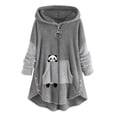thumbnail image 2 of Tdoqot Women's Fleece Jacket- with Hood Plus Size Casual Panda Print Winter Coats for Women Gray Size M, 2 of 4