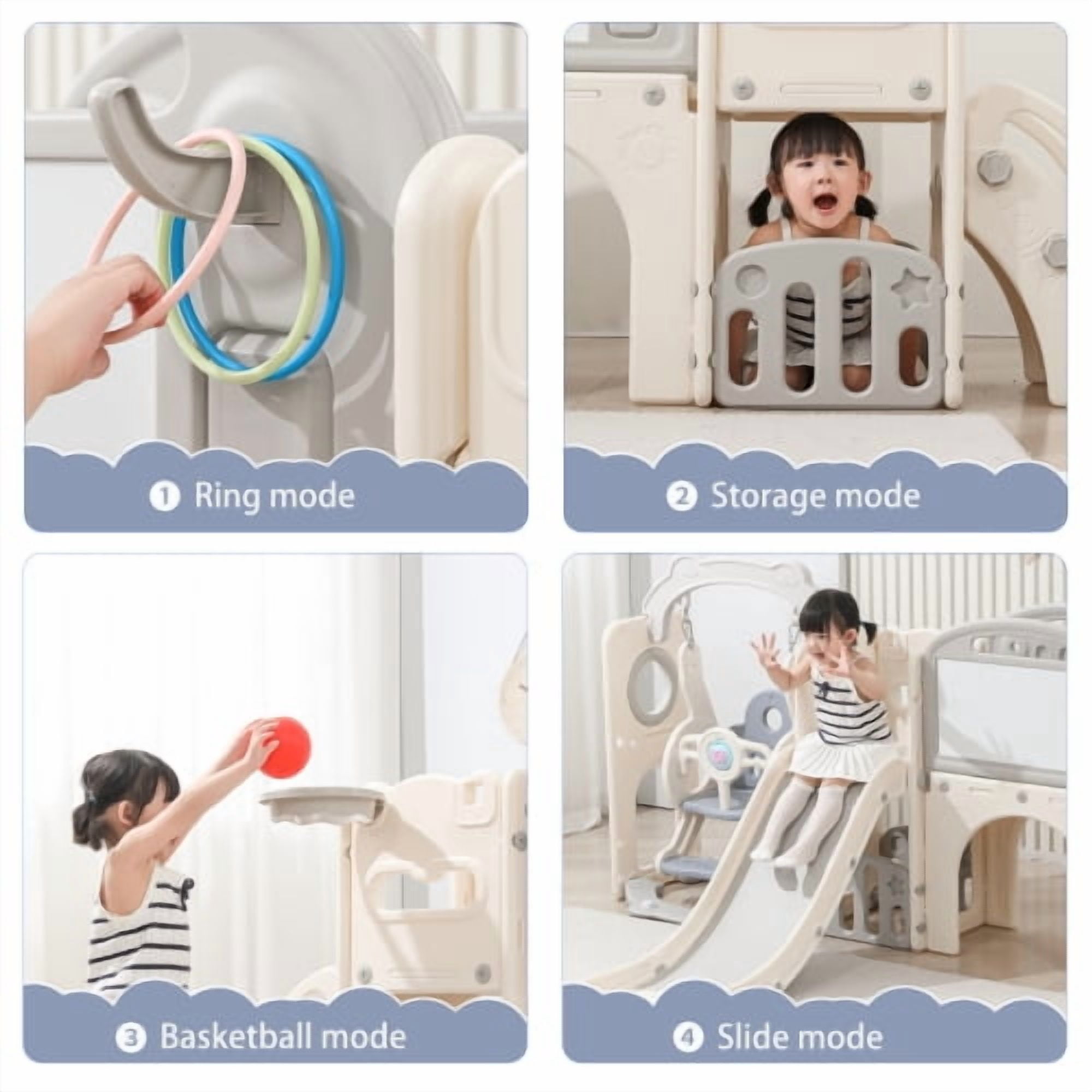 12-in-1 Foldable Toddler Playset for Ages 1-3, Indoor & Outdoor Swing Slide Climber with Basketball Hoop, Eco-Friendly Plastic Kids Playground