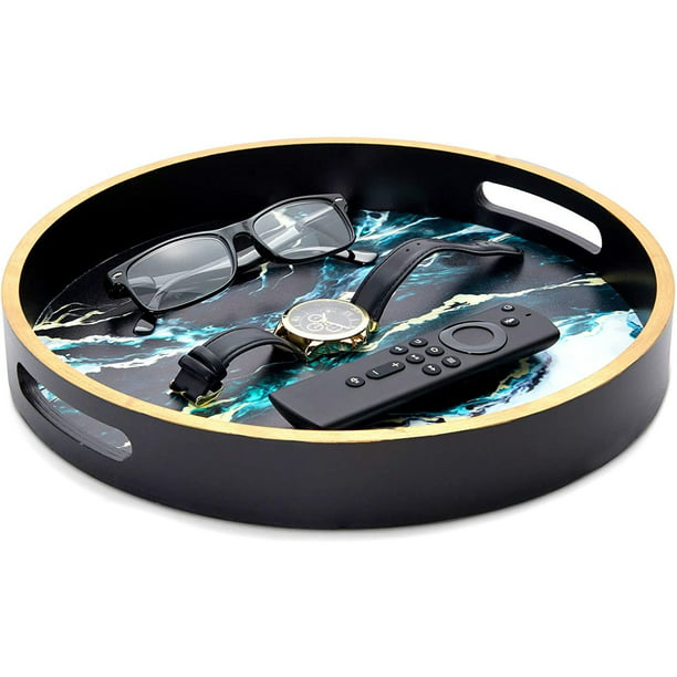 12 Round Decorative Serving Tray, Black Coffee Table Tray Round