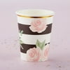 Floral Print Black & White Striped Paper Cups (Set of 48 Elegant Paper Drinkware) Perfect for Parties, Birthdays, Weddings, Bridal Showers, Baby Showers & More