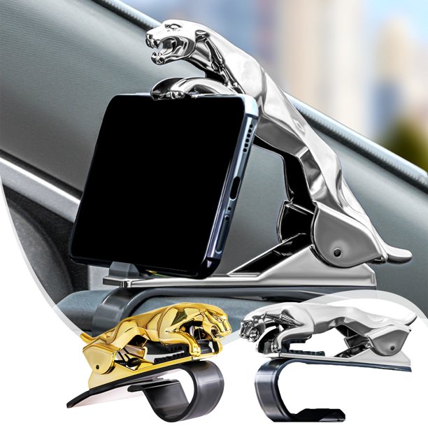 Soporte para el móvil – soporte giratorio ajustable de aleación de aluminio, ajuste universal para todos los smartphones, diseño leopardo, soporte de navegación plateado y resistente