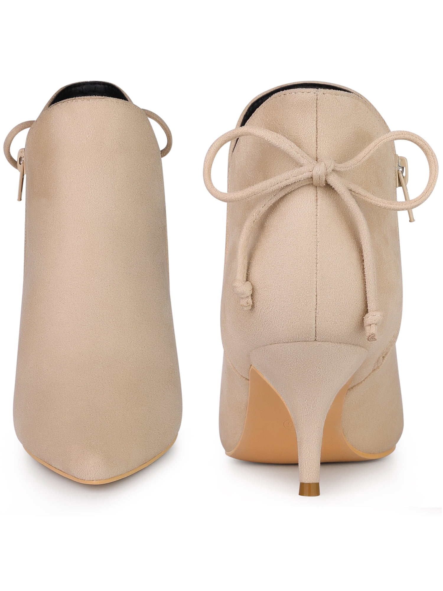 DARING DIVA Women's Pointed Toe Bow Cutout Kitten Heel Ankle Boots Beige 7.5