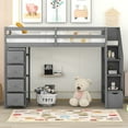 thumbnail image 2 of Bed Frame Twin size Loft Bed with Storage Drawers and Stairs, Wooden Loft Bed with Shelves Gray, 2 of 8