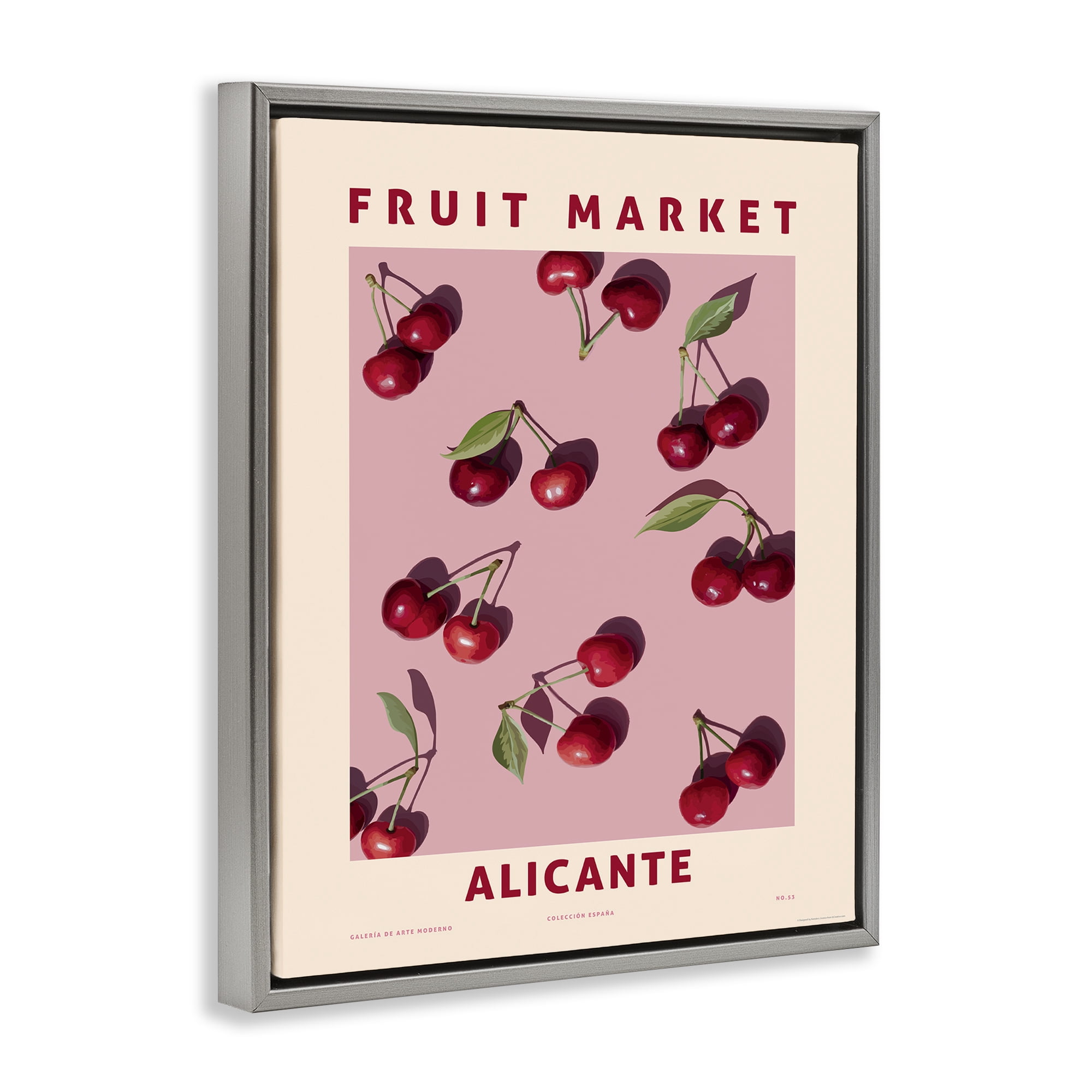 Stupell Industries Fruit Market Cherries Food & Beverage Painting Gray Floater Framed Canvas Art Print Wall Art, 17 x 21