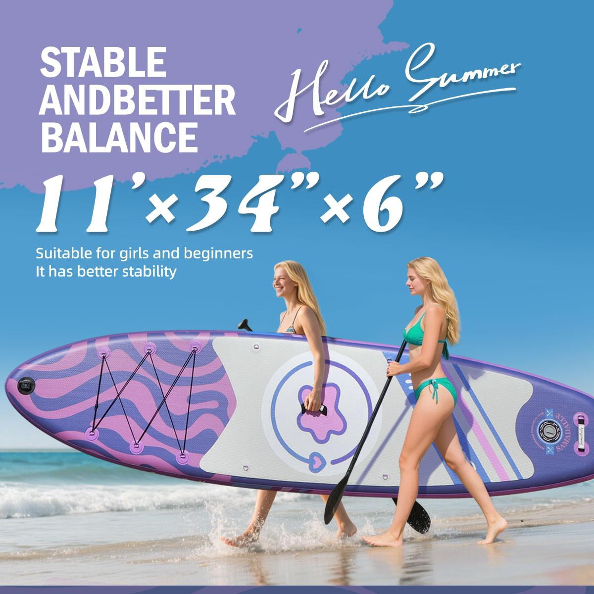 11' Stand Up Paddle Boards Surf Control with Premium SUP Board Accessories Backpack & Removable Fins, 34" Wide Inflatable Paddle Boards of All Skill Levels (Deep Purple)