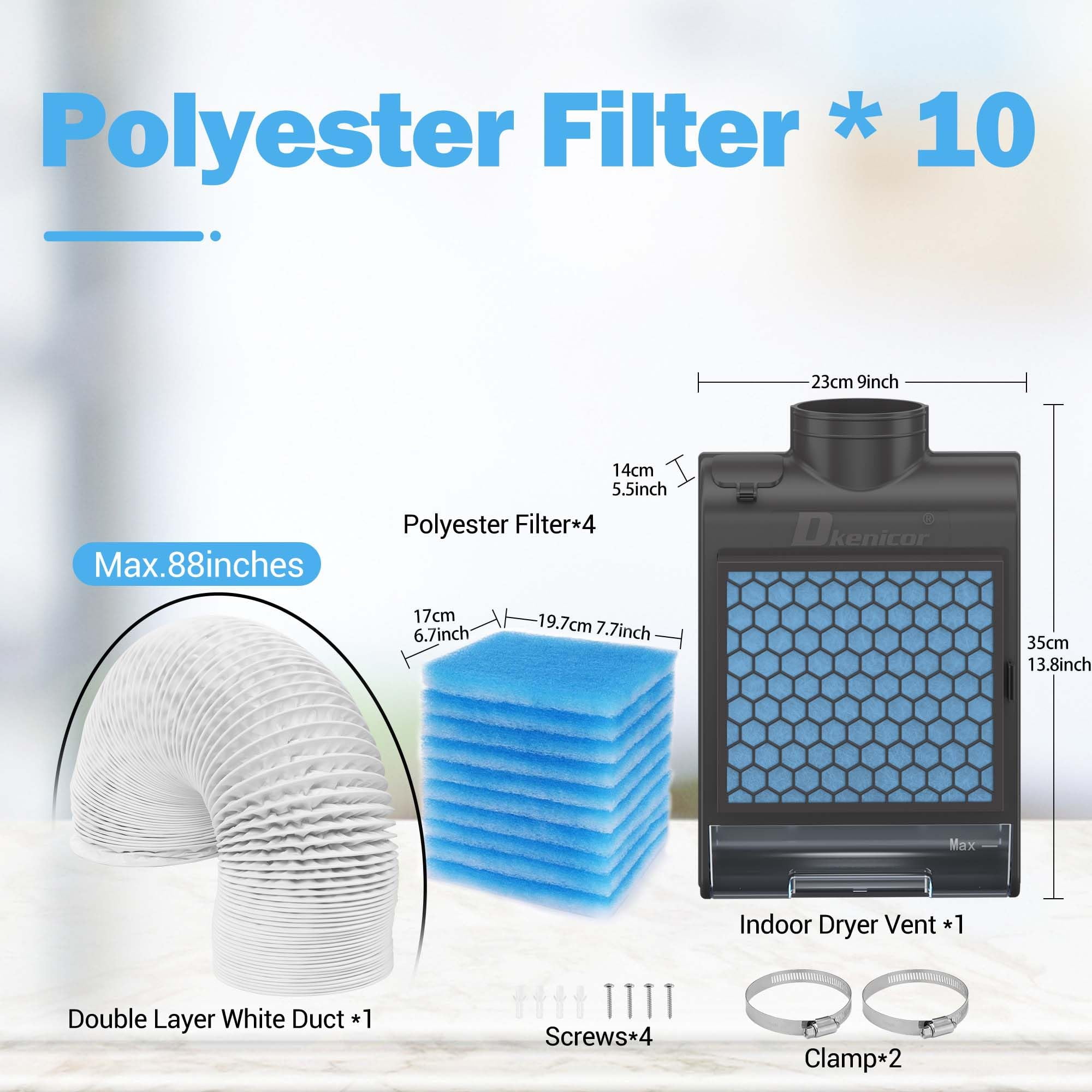 Gewna 3-in-1 Indoor Dryer Vent Kit with Water Drawer System and 10 Pcs Polyester Filters, for Electric Clothes Dryers (Vent Horse Include) Black