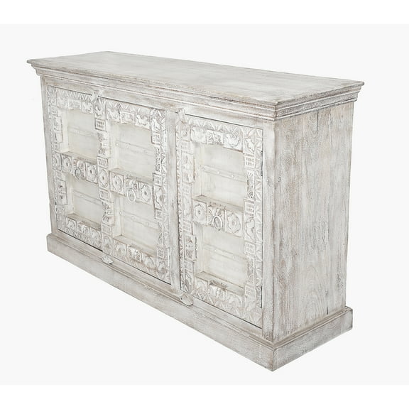 3 Door Credenza - White Antique Storage Cabinet - Solid Wood Buffet Sideboard